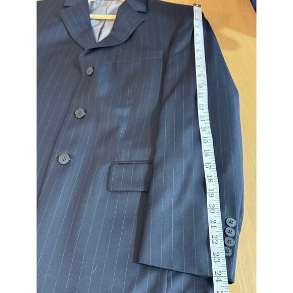 Oscar De La Renta Profile Men’s Suit Jacket Pin Stripe Navy Blue Wool 38S 30W - Picture 9 of 9